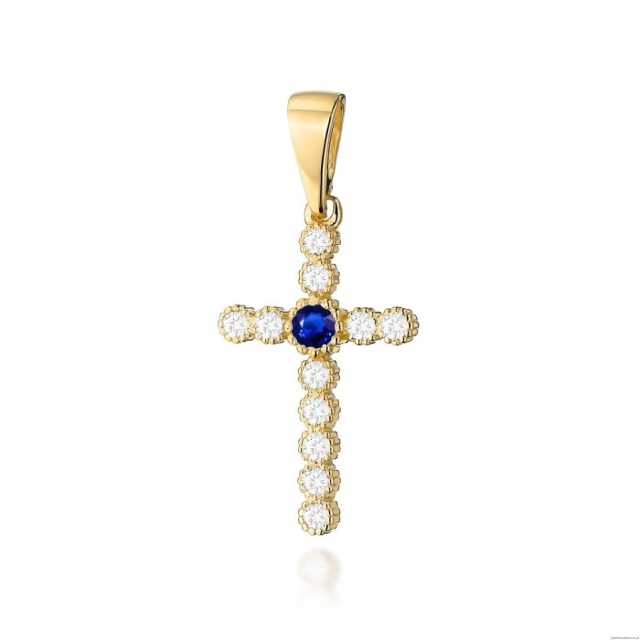 Krzyż K008 Szafir 0,15ct żółte złoto