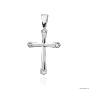 Krzyż K001 z diamentami białe złoto