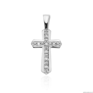 Krzyż K005 z diamentami białe złoto