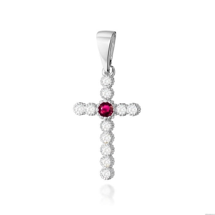 Krzyż K008 Rubin 0,15ct białe złoto