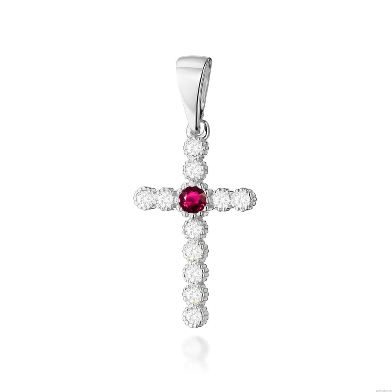 Krzyż K008 Rubin 0,15ct białe złoto