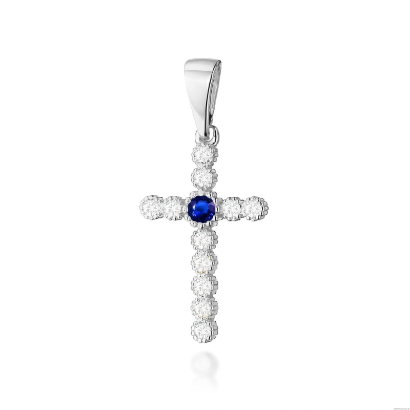 Krzyż K008 Szafir 0,15ct białe złoto