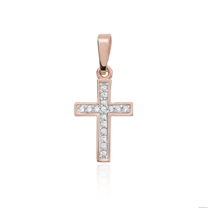 Krzyżyk K042 z diamentami różowe złoto