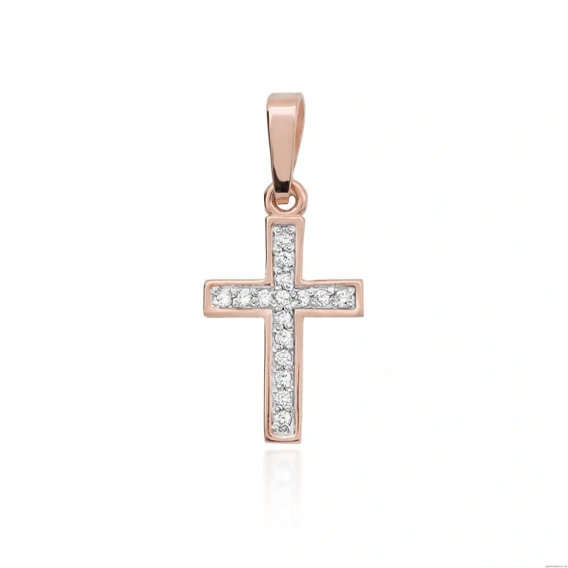 Krzyżyk K042 z diamentami różowe złoto