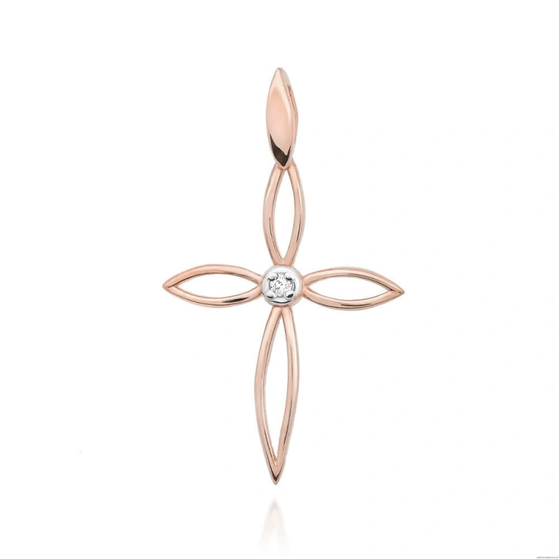 Krzyżyk K029 Diament 0,02ct różowe złoto