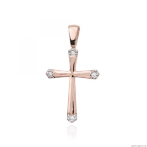 Krzyż K001 z diamentami różowe złoto