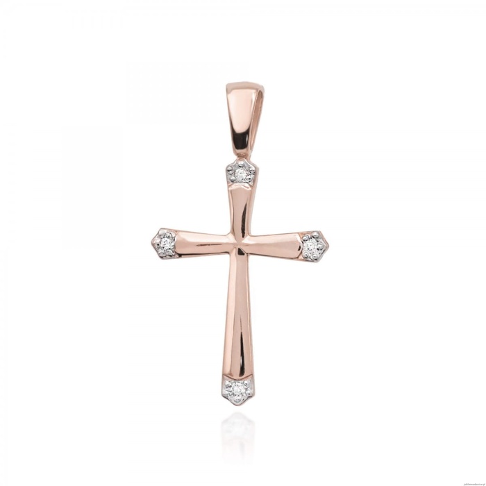 Krzyż K001 z diamentami różowe złoto