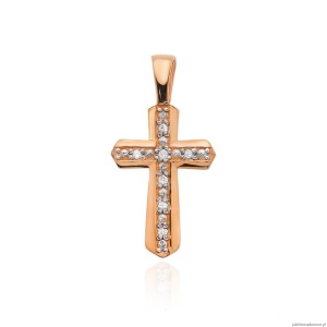 Krzyż K005 z diamentami różowe złoto