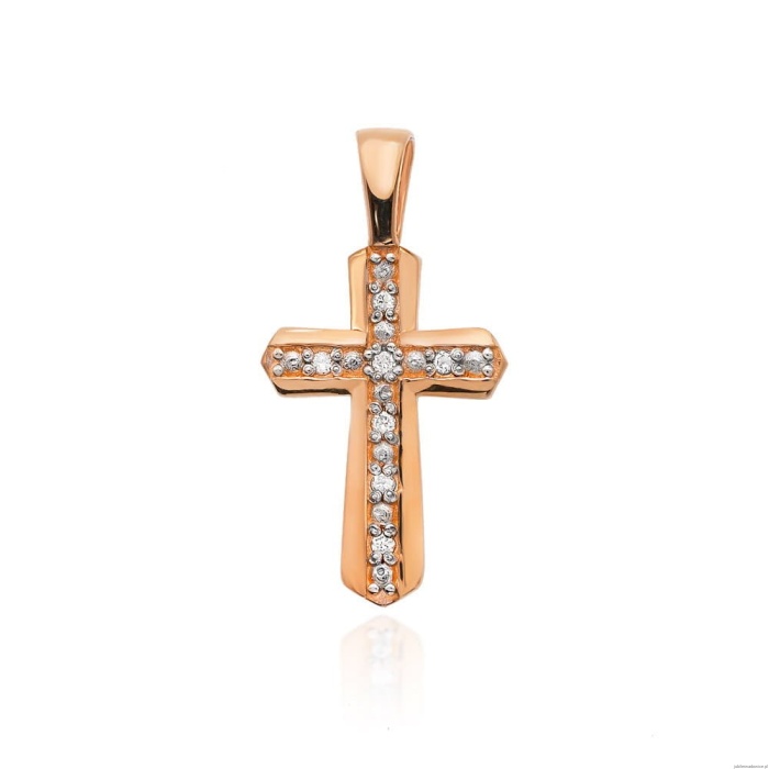 Krzyż K005 z diamentami różowe złoto