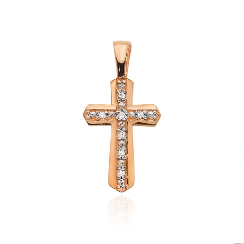 Krzyż K005 z diamentami różowe złoto