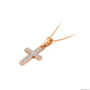 Krzyż K005 z diamentami różowe złoto