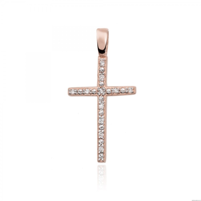 Krzyż K004 z diamentami różowe złoto