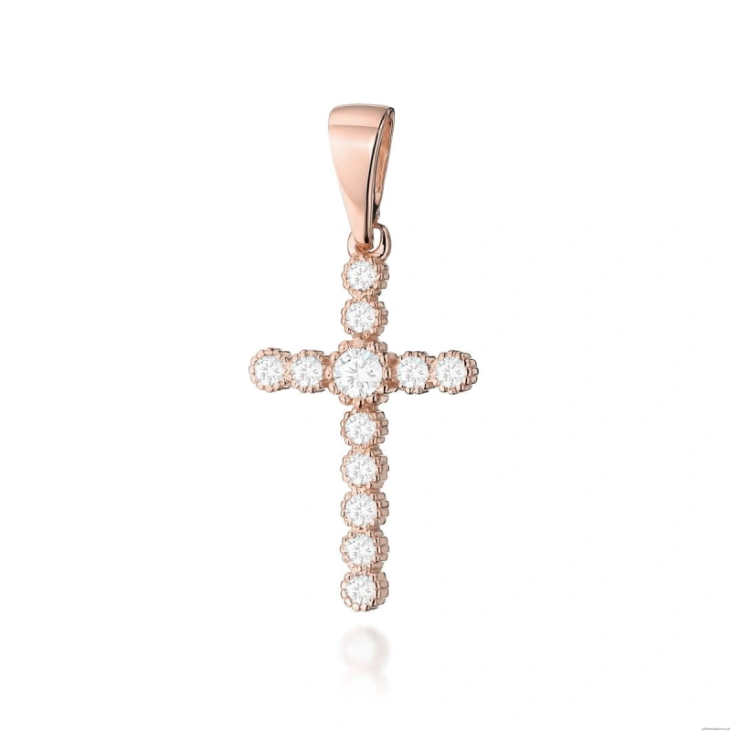 Krzyż K008 Diament 0,10ct różowe złoto