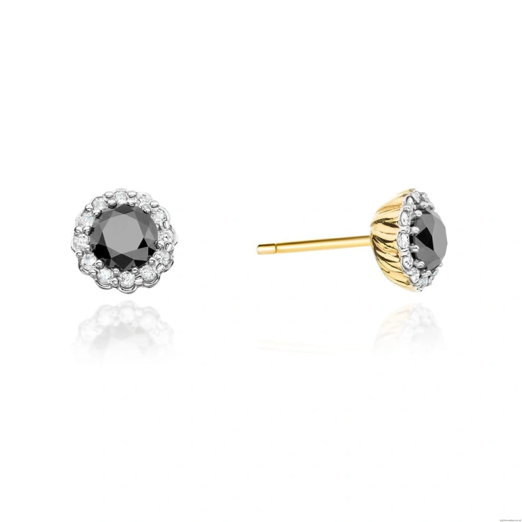 Kolczyki K0510 Czarny Diament 2 x 0,50ct żółte złoto