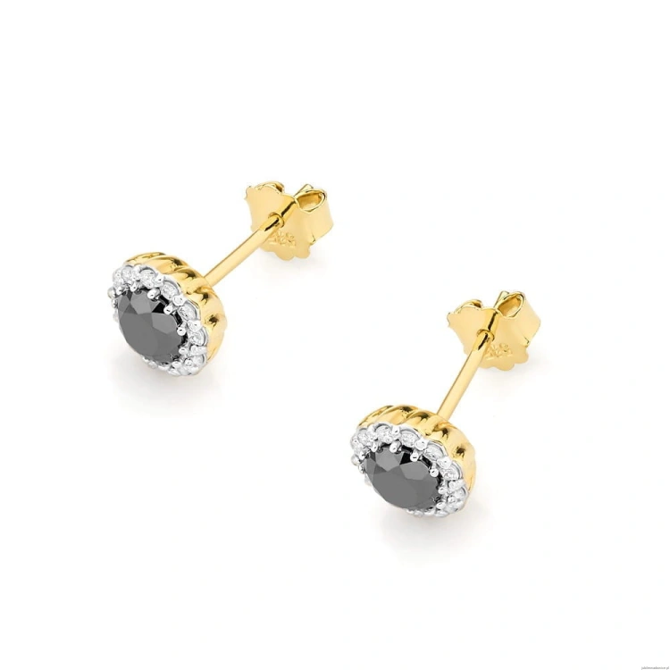 Kolczyki K0510 Czarny Diament 2 x 0,50ct żółte złoto
