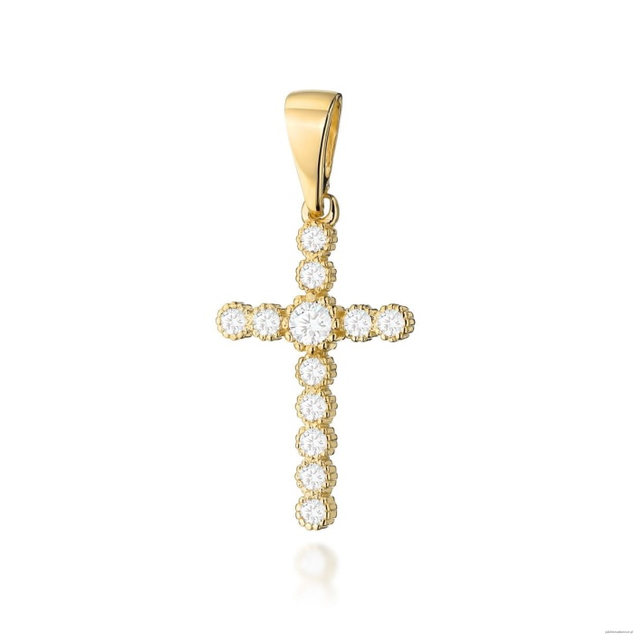 Krzyż K008 Diament 0,10ct żółte złoto