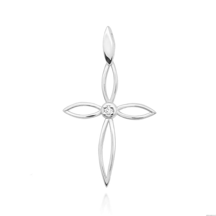 Krzyżyk K029 Diament 0,02ct białe złoto
