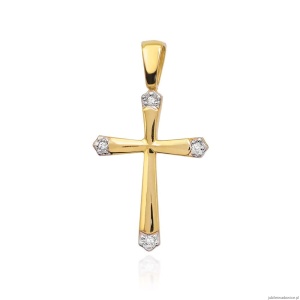 Krzyż K001 z diamentami żółte złoto
