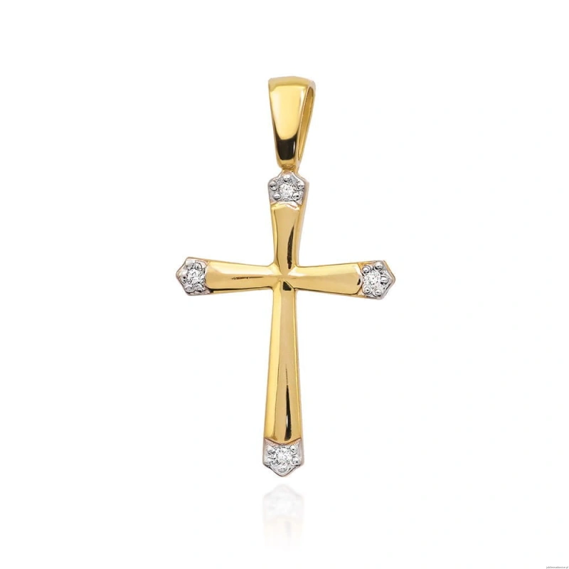Krzyż K001 z diamentami żółte złoto