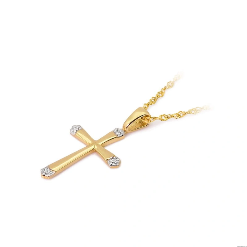 Krzyż K001 z diamentami żółte złoto