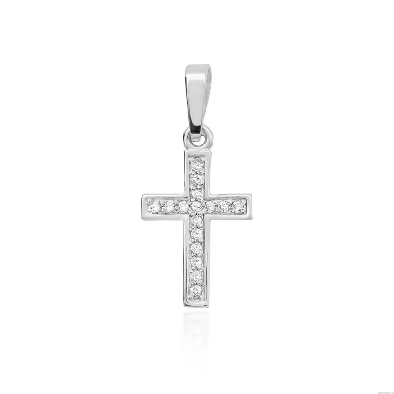 Krzyżyk K042 z diamentami białe złoto