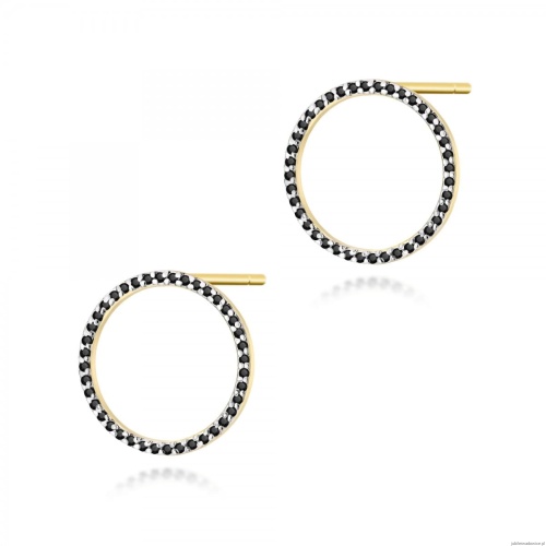 Kolczyki K0442 z czarnymi diamentami żółte złoto