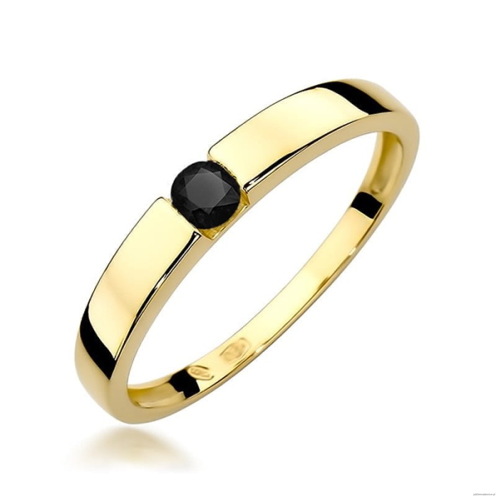 Pierścionek W432 Czarny Diament 0,12ct żółte złoto