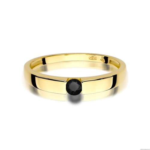 Pierścionek W432 Czarny Diament 0,12ct żółte złoto