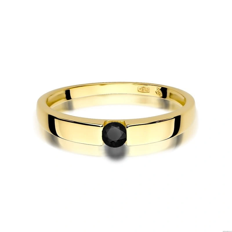 Pierścionek W432 Czarny Diament 0,12ct żółte złoto