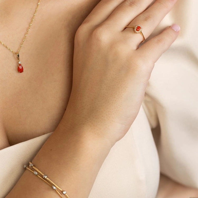 Pierścionek W569 Koral 0,20ct żółte złoto