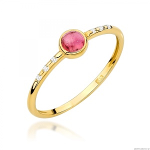 Pierścionek W596 Różowy Turmalin 0,30ct żółte złoto