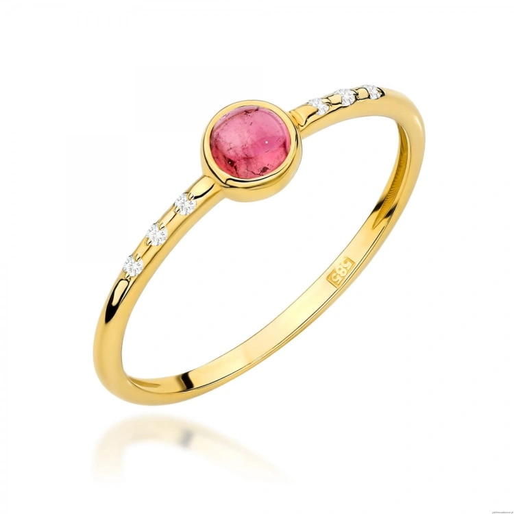Pierścionek W596 Różowy Turmalin 0,30ct żółte złoto