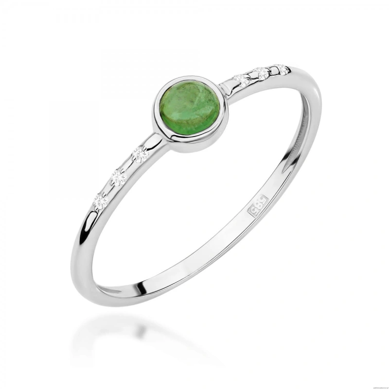 Pierścionek W596 Zielony Turmalin 0,30ct białe złoto