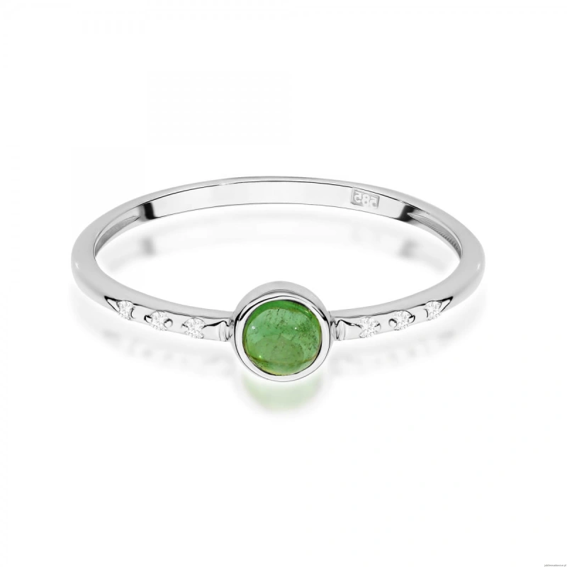 Pierścionek W596 Zielony Turmalin 0,30ct białe złoto