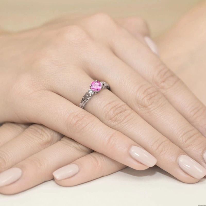 Pierścionek W014 Różowy Topaz 0,50ct białe złoto