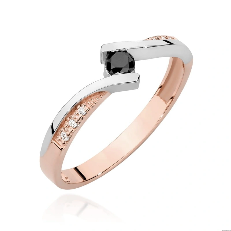 Pierścionek W0177 Czarny Diament 0,12ct różowe złoto