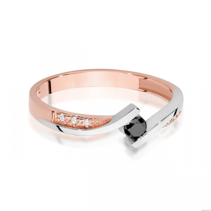 Pierścionek W0177 Czarny Diament 0,12ct różowe złoto