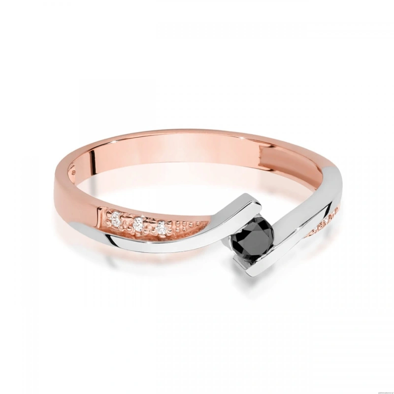 Pierścionek W0177 Czarny Diament 0,12ct różowe złoto