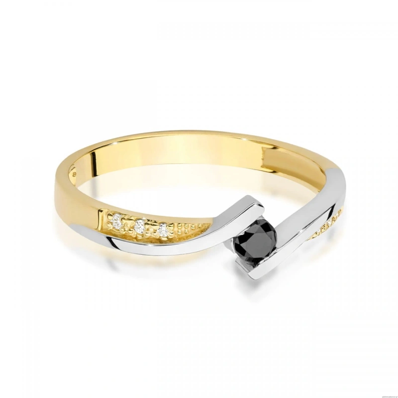 Pierścionek W0177 Czarny Diament 0,12ct żółte złoto