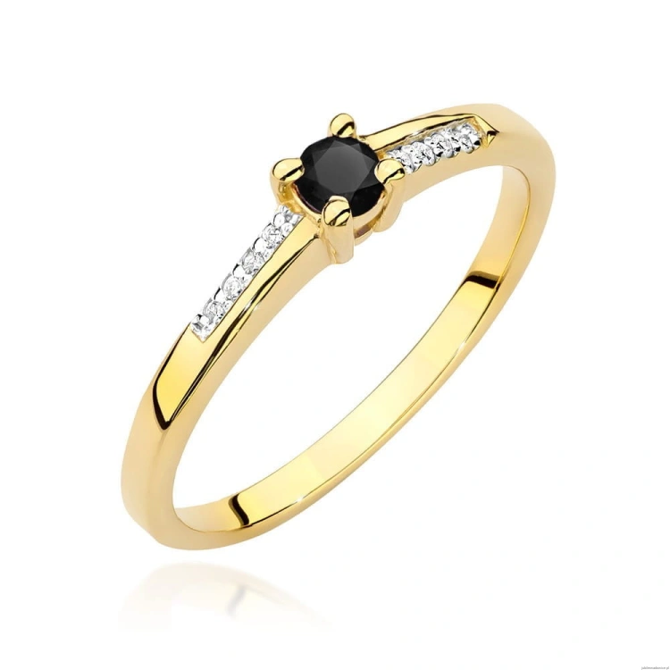 Pierścionek W0258 Czarny Diament 0,12ct żółte złoto