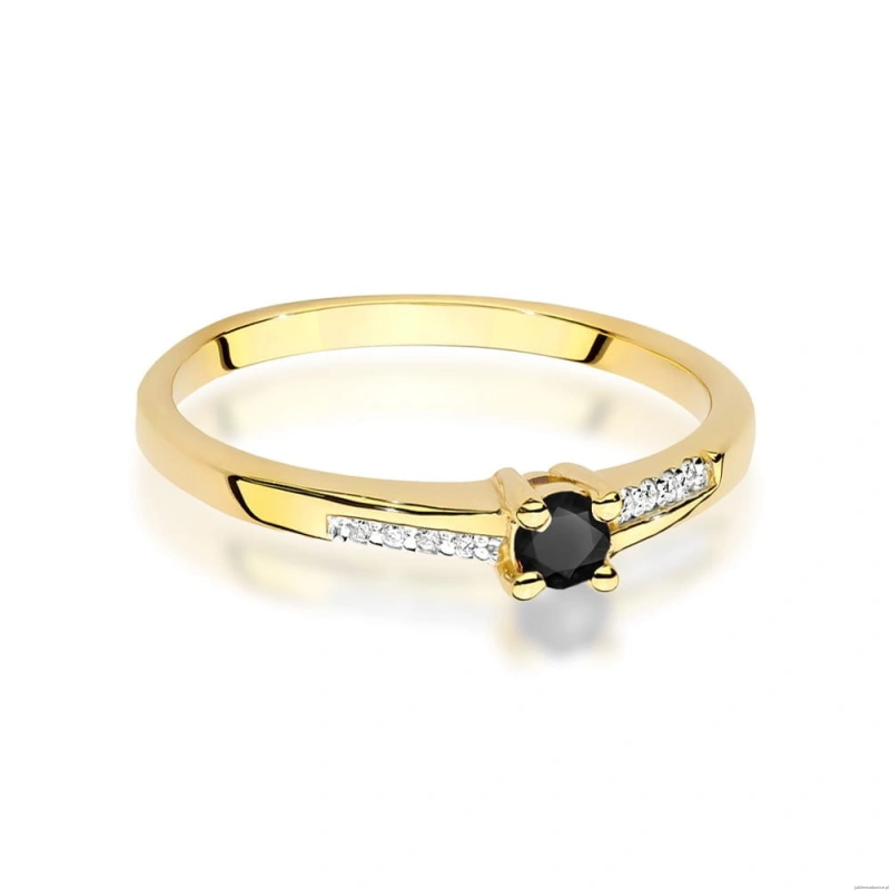 Pierścionek W0258 Czarny Diament 0,12ct żółte złoto