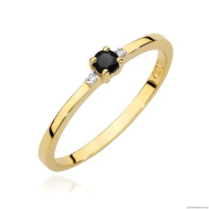 Pierścionek W0464 Czarny Diament 0,12ct żółte złoto