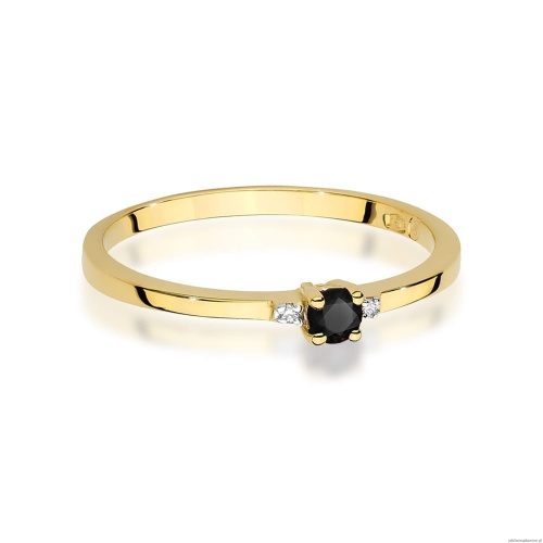 Pierścionek W0464 Czarny Diament 0,12ct żółte złoto