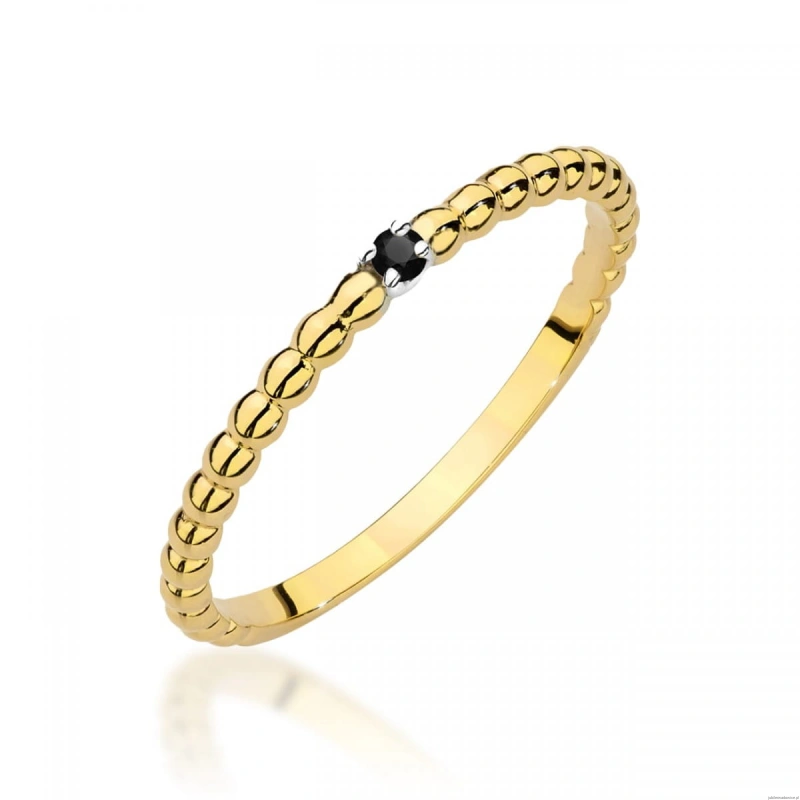 Pierścionek W0601 Czarny Diament 0,02ct żółte złoto