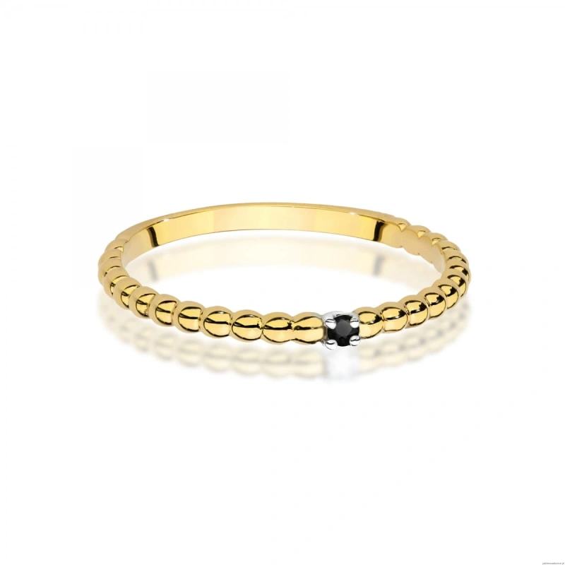Pierścionek W0601 Czarny Diament 0,02ct żółte złoto