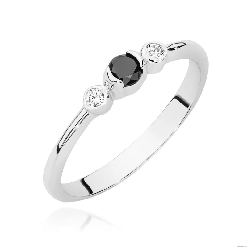 Pierścionek W0620 Czarny Diament 0,12ct białe złoto