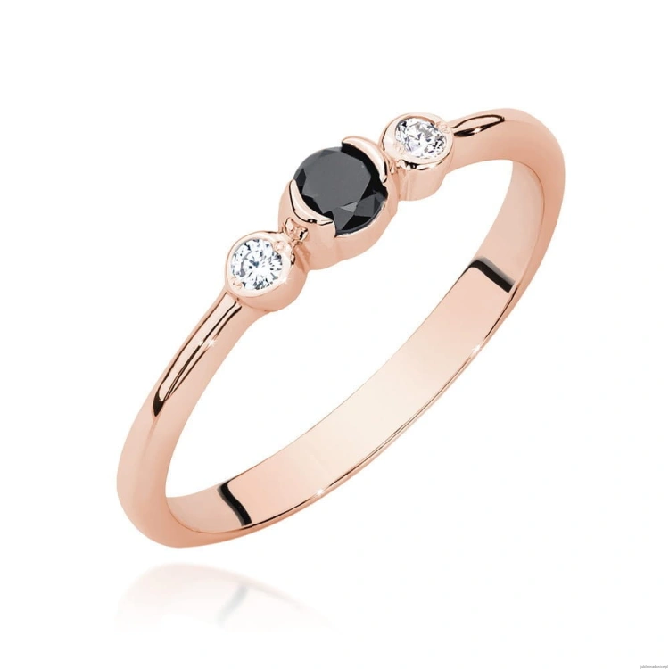 Pierścionek W0620 Czarny Diament 0,12ct różowe złoto