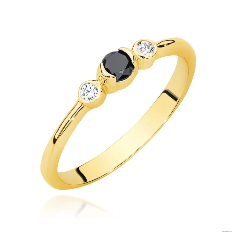 Pierścionek W0620 Czarny Diament 0,12ct żółte złoto