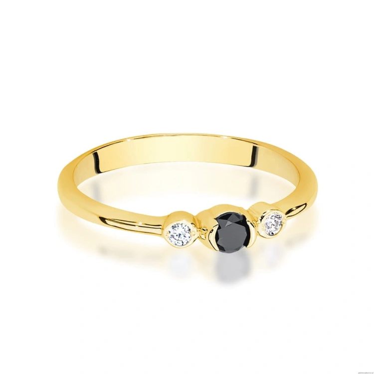 Pierścionek W0620 Czarny Diament 0,12ct żółte złoto