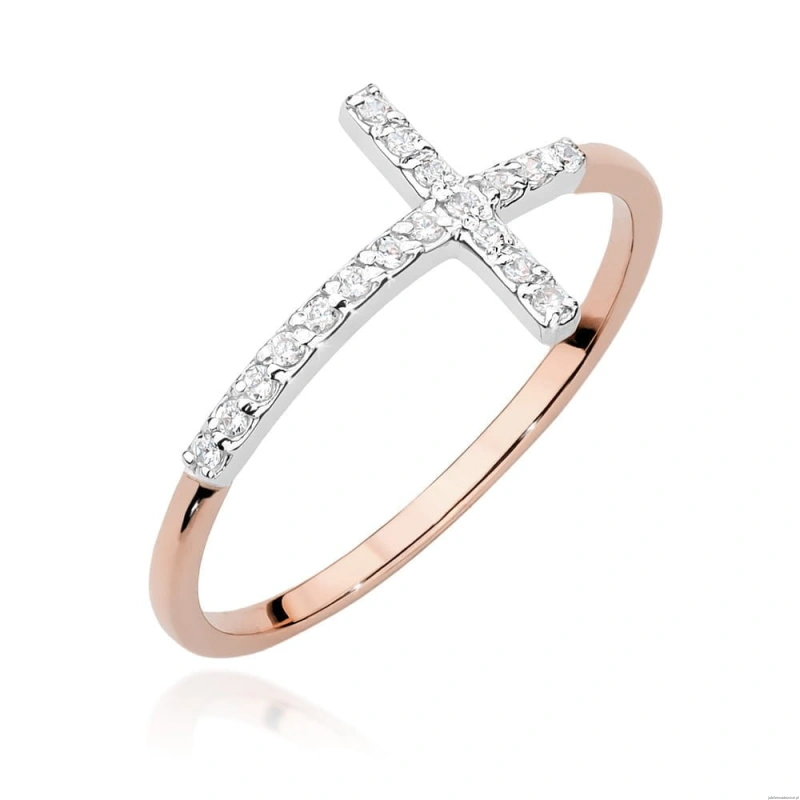 Pierścionek W0636 z diamentami różowe złoto